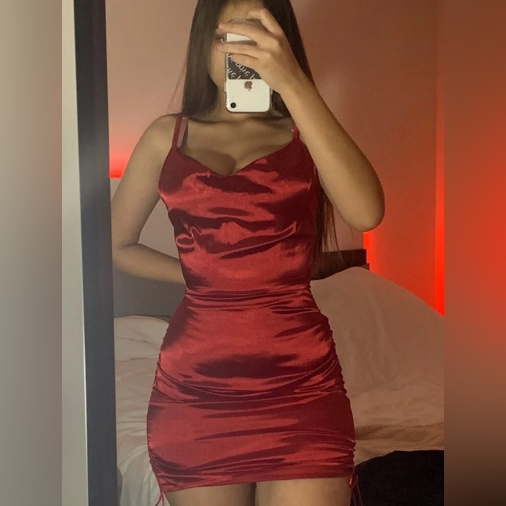 cute red satin going out dress (has adjustable strings on sides)